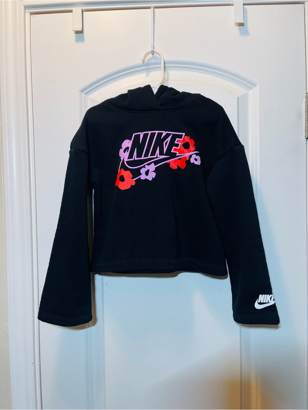 Nike Black Hoodie with Pink and Red Floral Logo